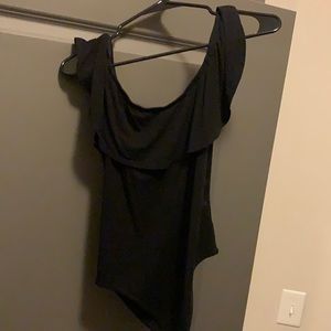Black ruffle body suit